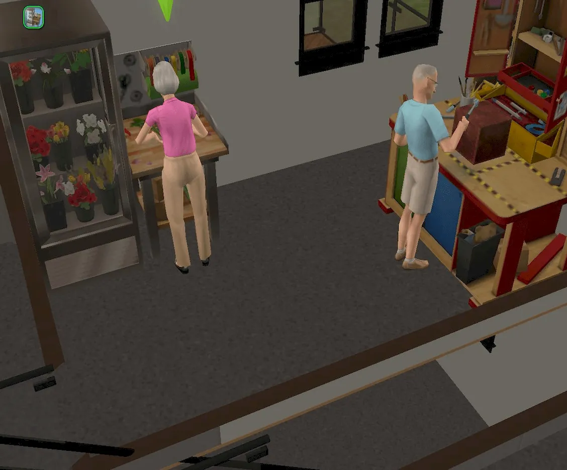 Herb and Coral working at their crafting stations